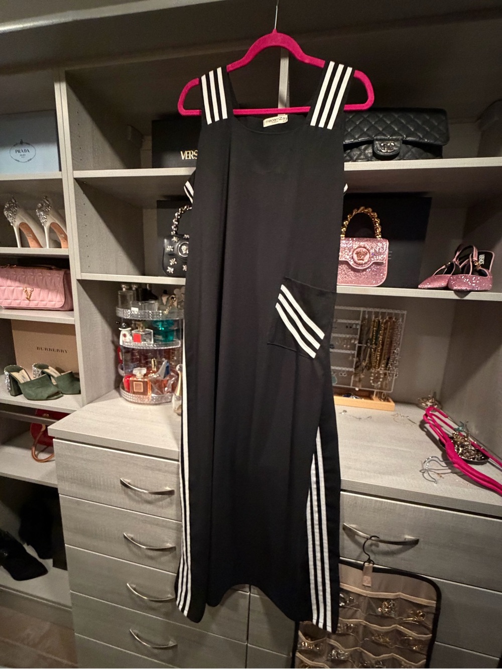 Black Sleeveless Stripe-Trim Jumpsuit